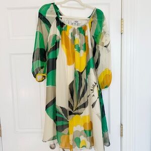 Tibi silk Green and Yellow Floral Long Sleeve Dress S $$SALES PRICE $$